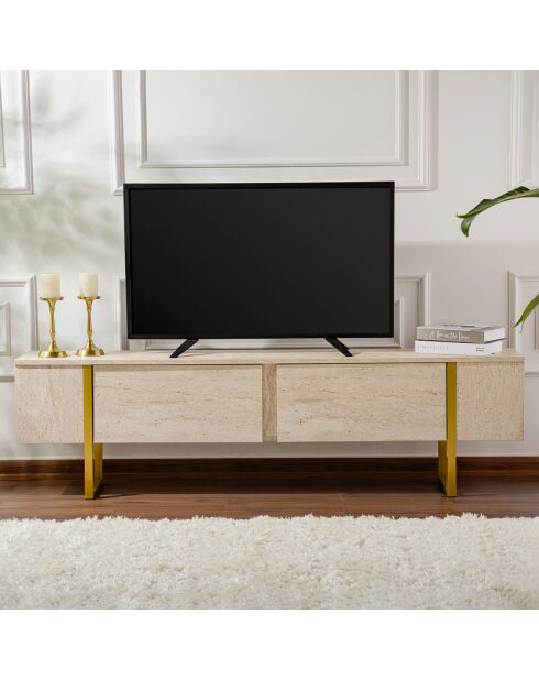 Meuble TV Serenity travertin/doré - 180x45x30 cm