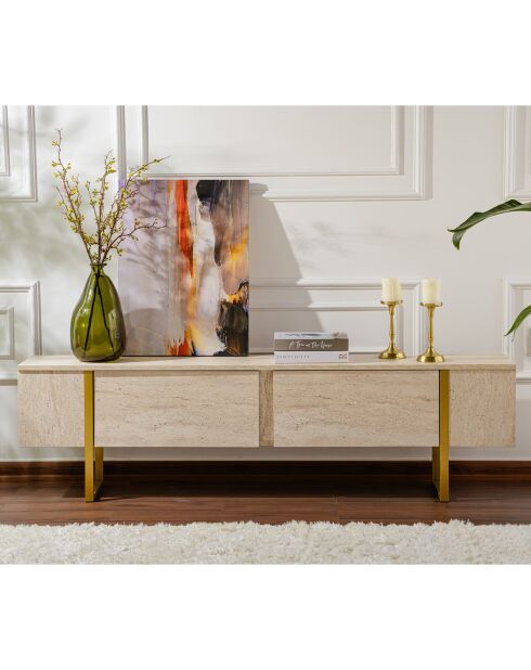 Meuble TV Serenity travertin/doré - 180x45x30 cm