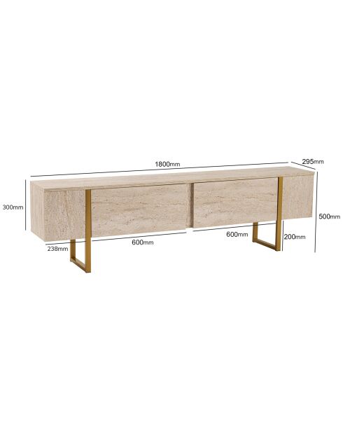 Meuble TV Serenity travertin/doré - 180x45x30 cm