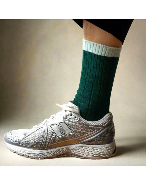 Chaussettes en Laine Mérinos mélangée avec des bandes vertes