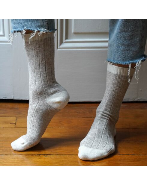 Calzini in misto lana merino con bande beige