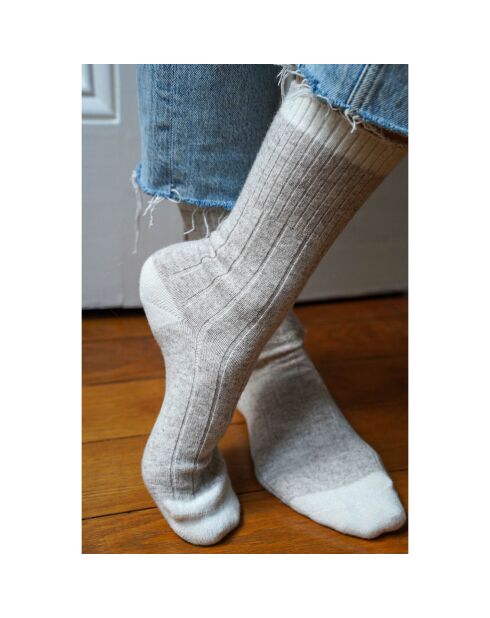 Calzini in misto lana merino con bande beige