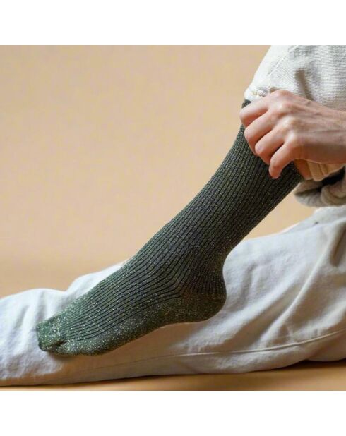 Chaussettes pailletées vert kaki