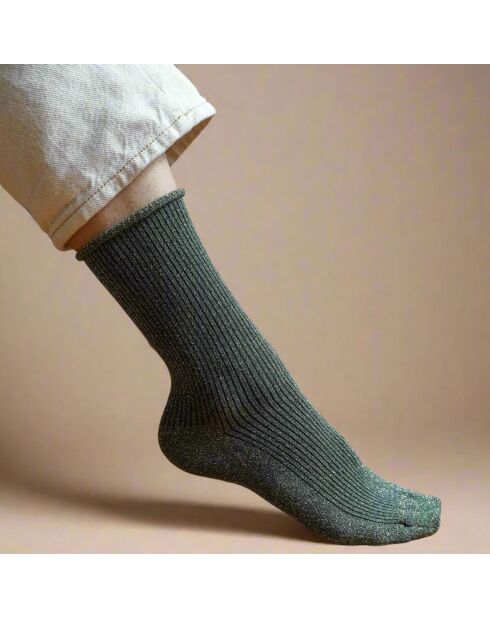 Chaussettes pailletées vert kaki