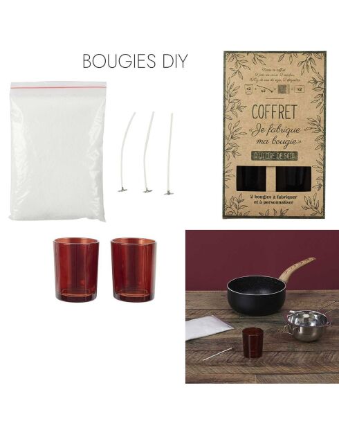 Coffret 2 bougies à confectionner marron - 5.5x6.5x5.5 cm