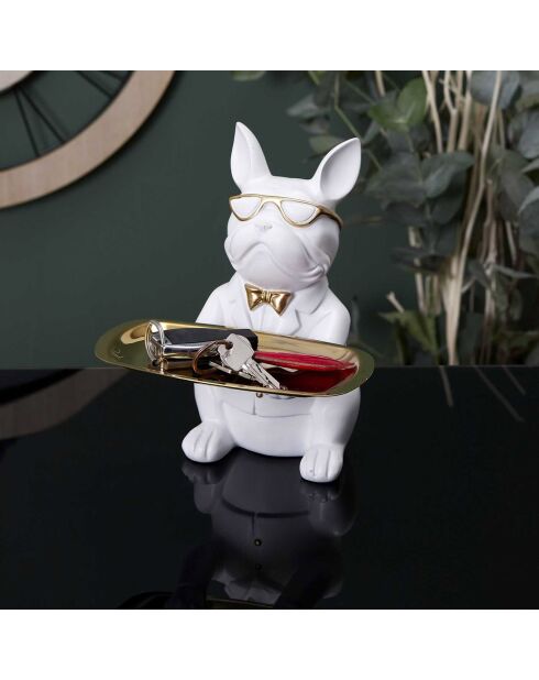Decoration & Vide poche Bulldog blanc doré - 17.5x21x17.5 cm