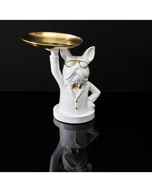 Statue Bulldog vide poche  blanc/doré/gris - 18x21x21 cm