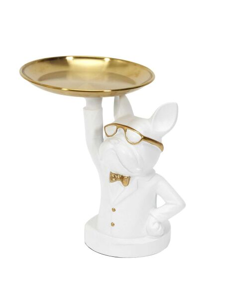 Statue Bulldog vide poche  blanc/doré/gris - 18x21x21 cm