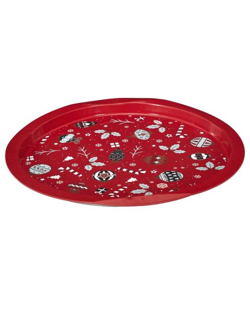 Plateau en métal rond Nöel rouge - 32x1.5x32 cm
