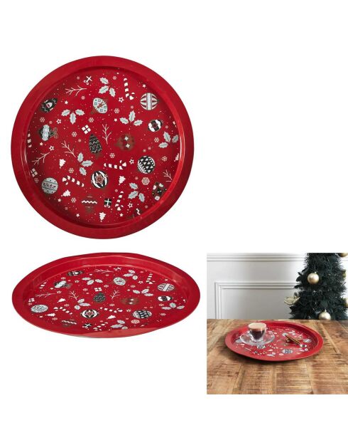 Plateau en métal rond Nöel rouge - 32x1.5x32 cm