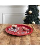 Plateau en métal rond Nöel rouge - 32x1.5x32 cm