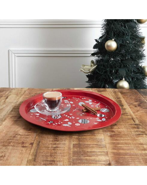 Plateau en métal rond Nöel rouge - 32x1.5x32 cm