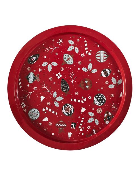 Plateau en métal rond Nöel rouge - 32x1.5x32 cm