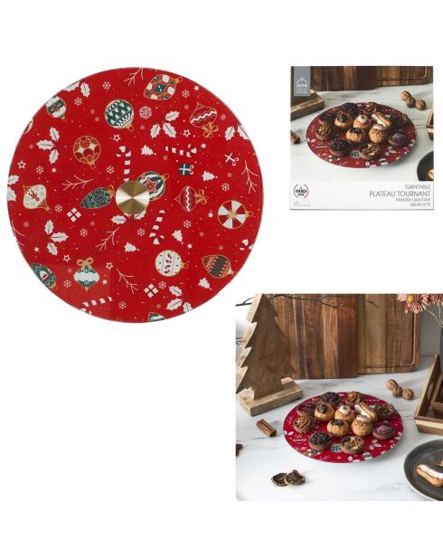 Plateau Tournant Noel  blanc/rouge - 28x2.2x28 cm