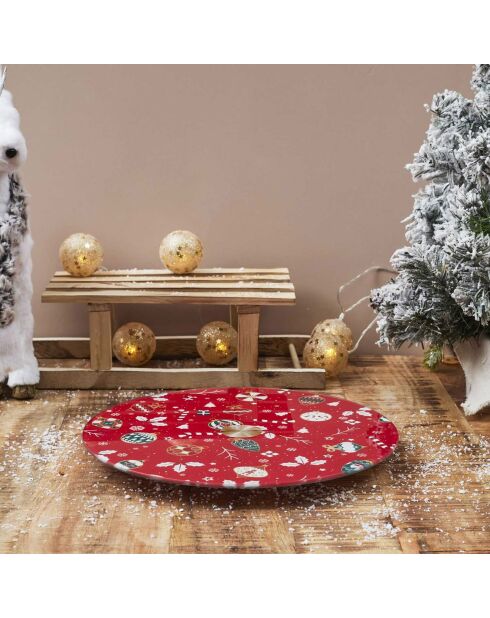 Plateau Tournant Noel  blanc/rouge - 28x2.2x28 cm