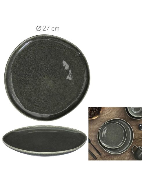 6 Assiettes Au grès du temps vertes - D.27 cm
