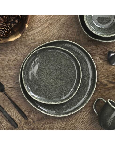 6 Assiettes Au grès du temps vertes - D.27 cm