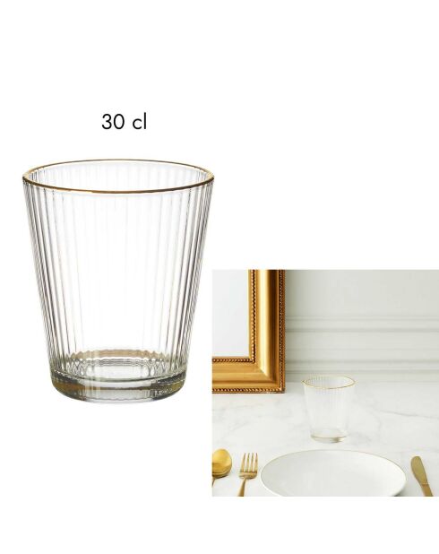 6 Verres Stries Liseré dorés - 8.9x10.3x8.9 cm