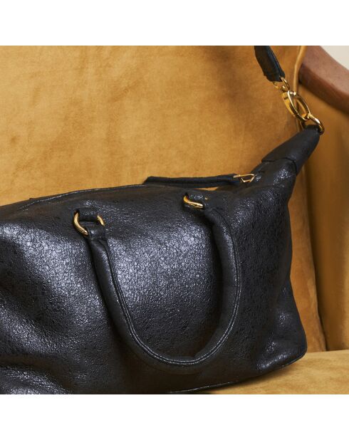 Borsa Ariel in pelle nera crack - 45x23 cm