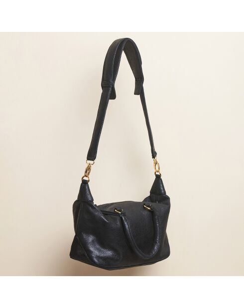 Borsa Ariel in pelle nera crack - 45x23 cm