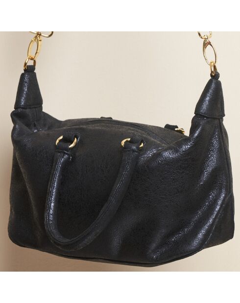 Borsa Ariel in pelle nera crack - 45x23 cm