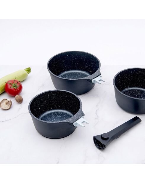 3 Casseroles amovible anti-adhésif Greblon CK Céramique 'Alizée' induction noire