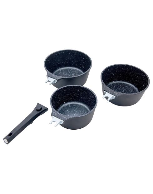 3 Casseroles amovible anti-adhésif Greblon CK Céramique 'Alizée' induction noire