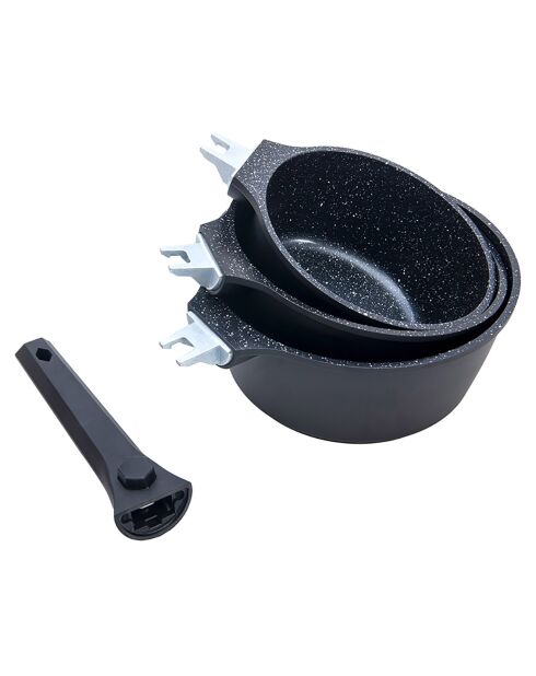 3 Casseroles amovible anti-adhésif Greblon CK Céramique 'Alizée' induction noire