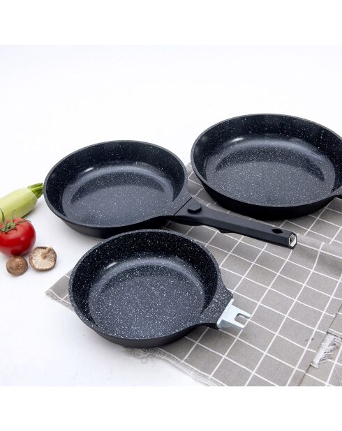 3 Poêles amovible anti-adhésif Greblon CK Céramique 'Alizée' induction noires