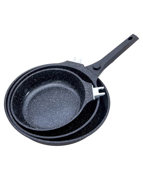 3 Poêles amovible anti-adhésif Greblon CK Céramique 'Alizée' induction noires