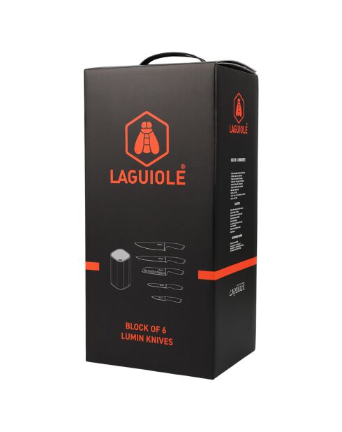 Bloc + 5 Couteaux 'Lumin' noir -  19x15.2x37 cm