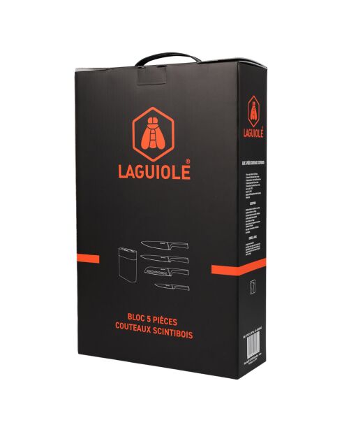 Bloc + 4 Couteaux 'ScintiBois' noir - 22.5x8.6x37 cm