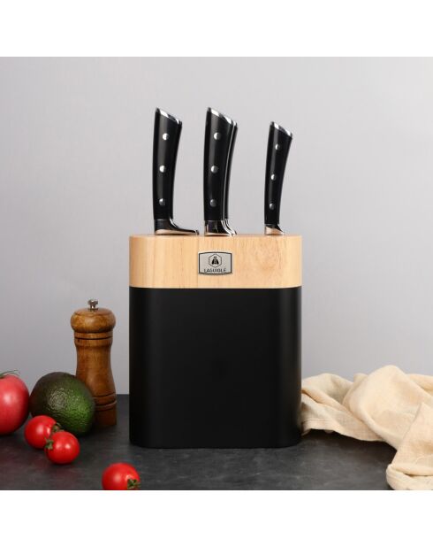 Bloc + 4 Couteaux 'LustroBois' noir - 22.5x8.6x37 cm