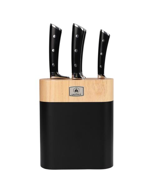 Bloc + 4 Couteaux 'LustroBois' noir - 22.5x8.6x37 cm
