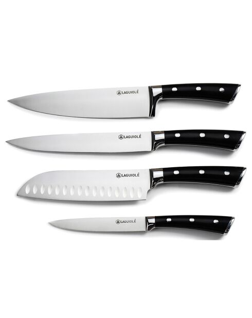 Bloc + 4 Couteaux 'LustroBois' noir - 22.5x8.6x37 cm