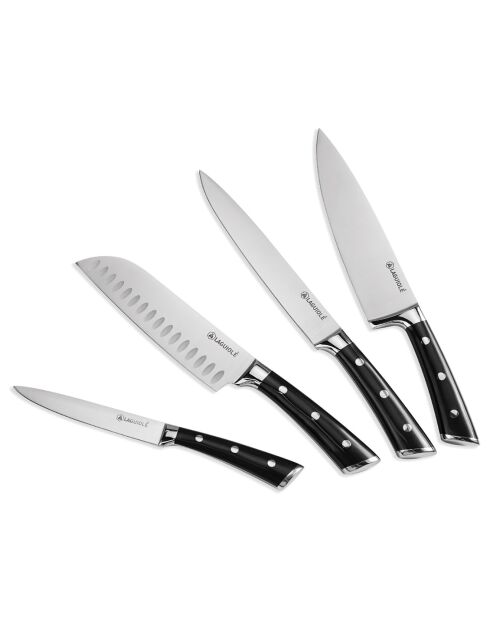 Bloc + 4 Couteaux 'LustroBois' noir - 22.5x8.6x37 cm
