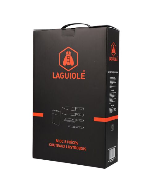 Bloc + 4 Couteaux 'LustroBois' noir -  22.5x8.6x37 cm