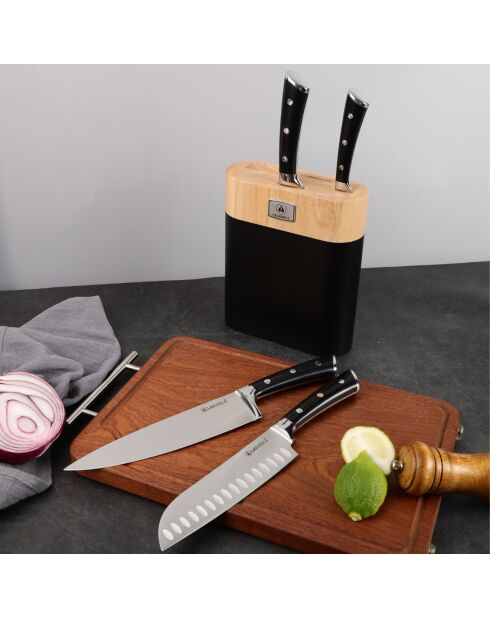 Bloc + 4 Couteaux 'LustroBois' noir - 22.5x8.6x37 cm