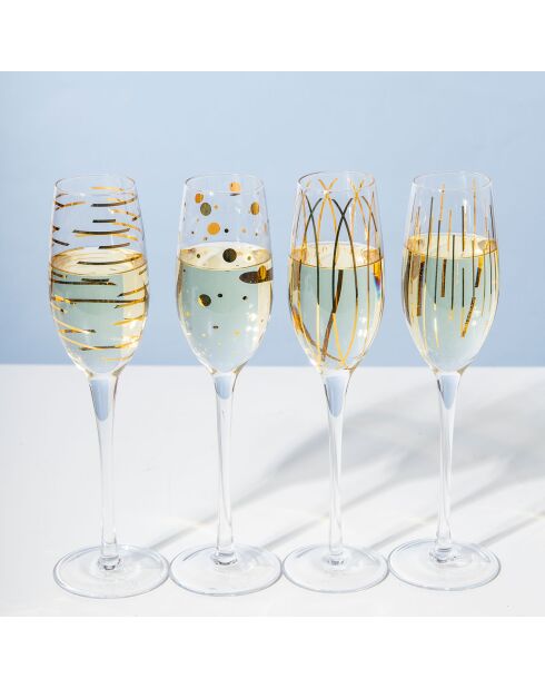 4 Flûtes à champagne en Cristal transparentes -  D.16 cm