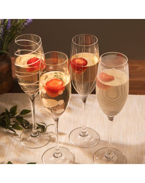 4 Flûtes à Champagne en Cristal transparentes -  D.15 cm