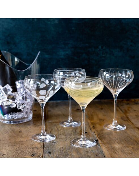 4 Flûtes à champagne en Cristal transparentes -  12.5x12.5x18.5 cm