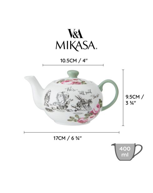 Mini teiera in ceramica blu Alice nel Paese delle Meraviglie, 400 ml