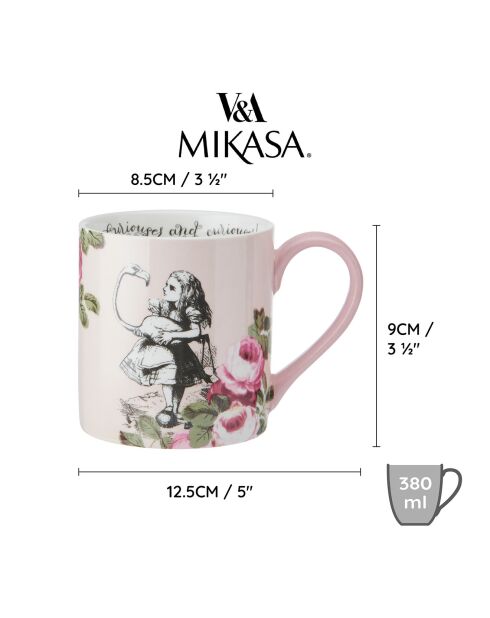 2 mehrfarbige Alice im Wunderland Keramiktassen - 380 ml