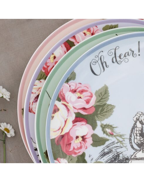 4 Assiettes à dessert en Céramique Alice au pays des Merveilles multicolores - D.21 cm