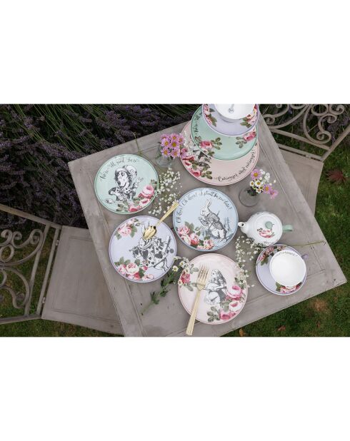 4 veelkleurige Alice in Wonderland keramische dessertborden - D.21 cm
