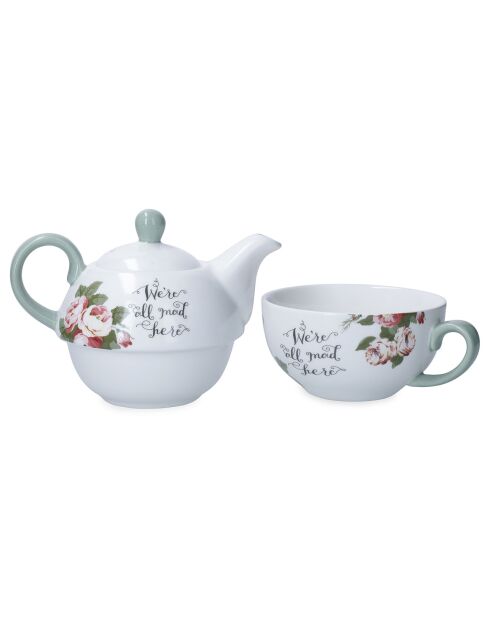 Teiera e tazza impilabili in ceramica bianca Alice nel Paese delle Meraviglie