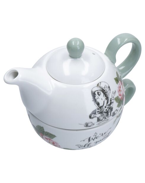 Teiera e tazza impilabili in ceramica bianca Alice nel Paese delle Meraviglie