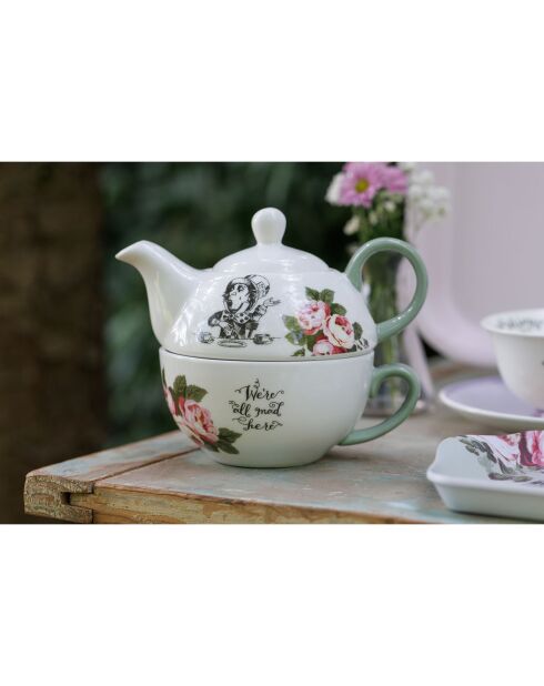 Teiera e tazza impilabili in ceramica bianca Alice nel Paese delle Meraviglie