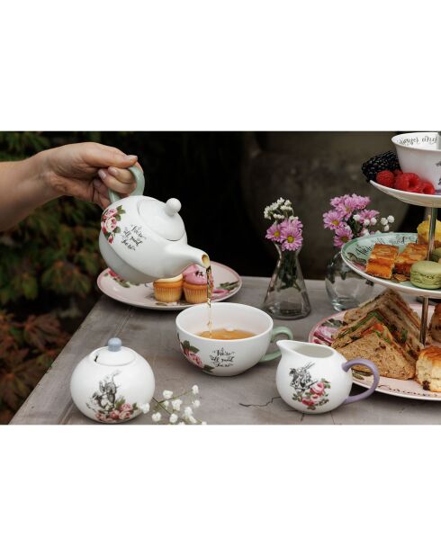 Teiera e tazza impilabili in ceramica bianca Alice nel Paese delle Meraviglie
