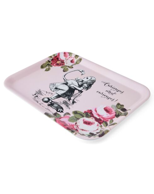 Grand plateau rectangulaire Alice au pays des Merveilles rose -  32x43 cm